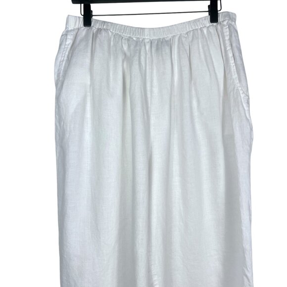 FLAX 100% Linen Wide Leg Elastic Waist Pants in White Size L (14, 16, 18) - Picture 2 of 11